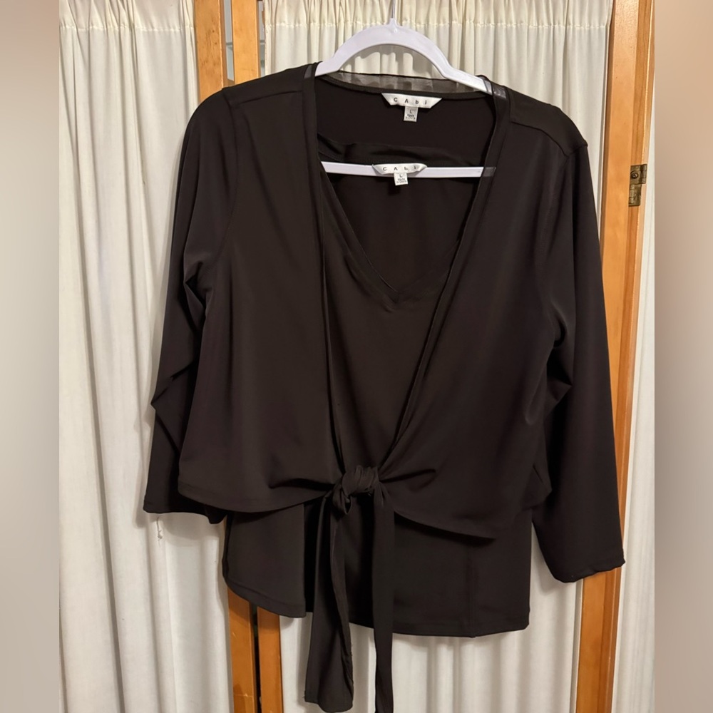 CAbi Black Wrap Tie Front Blouse